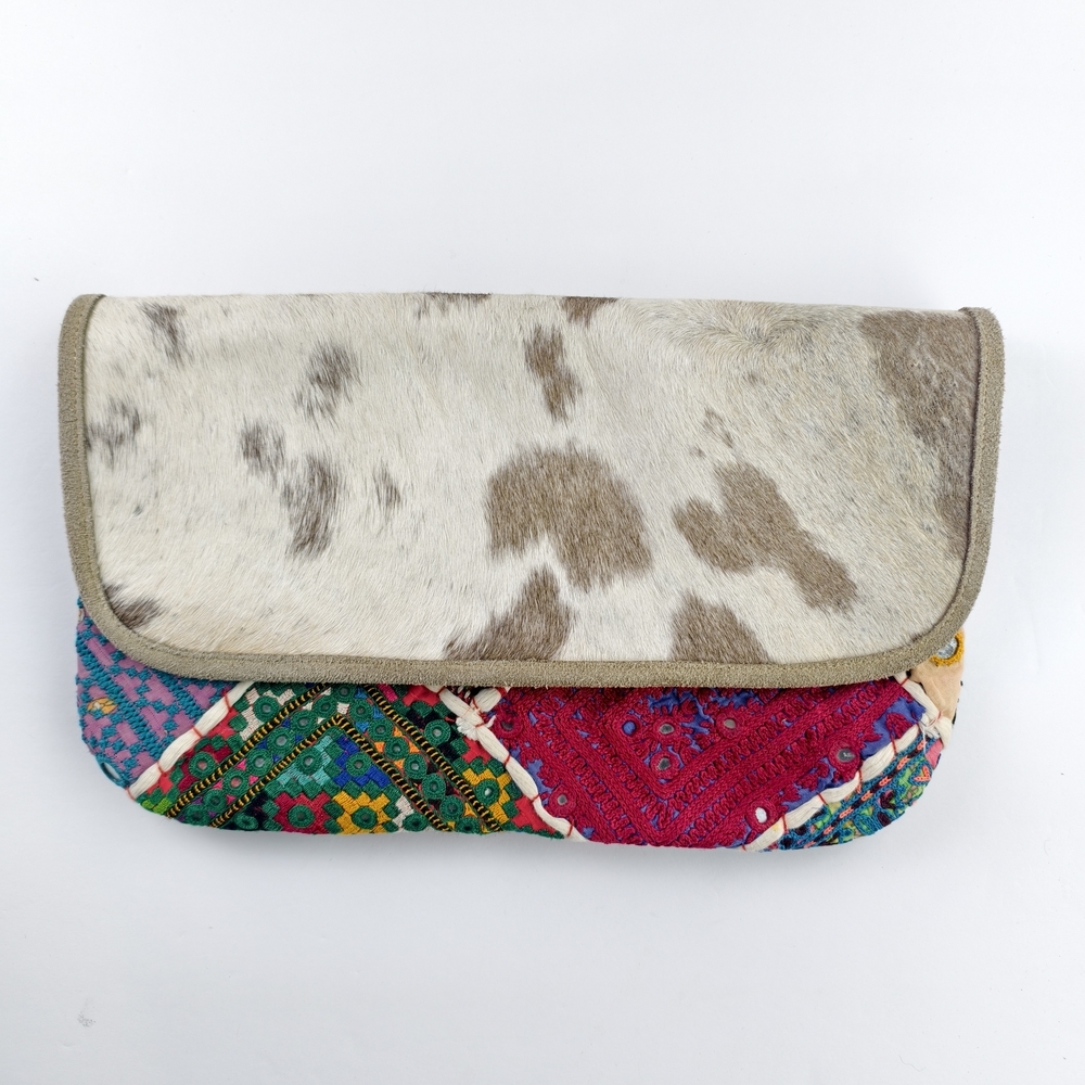 Muche et Muchette Cowhide Hair-On Boho Chic Clutch Feminine Statement Purse